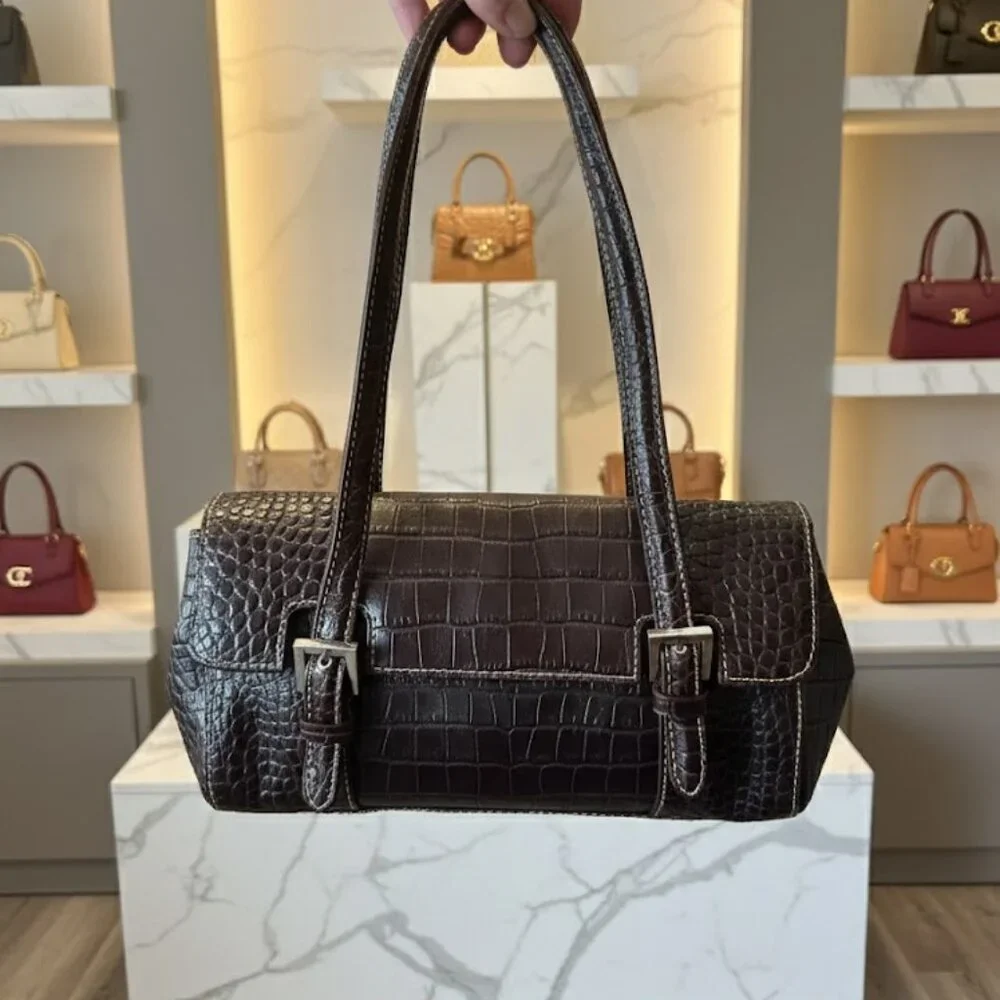 Vintage Harold's Black Pebble Grain Leather Baguette Shoulder Bag | Pristine Con
